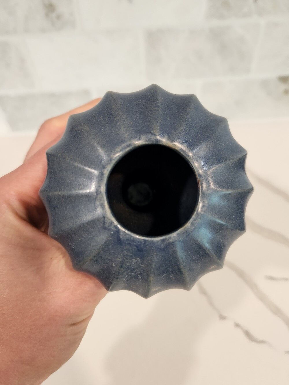 Jonathan Adler Ceramic Ribbed Double Gourd Bud Vase Slate Blue - Picture 7 of 11